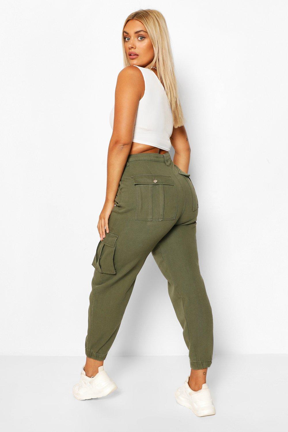 Women s Plus Khaki Cargo Jeans Boohoo UK