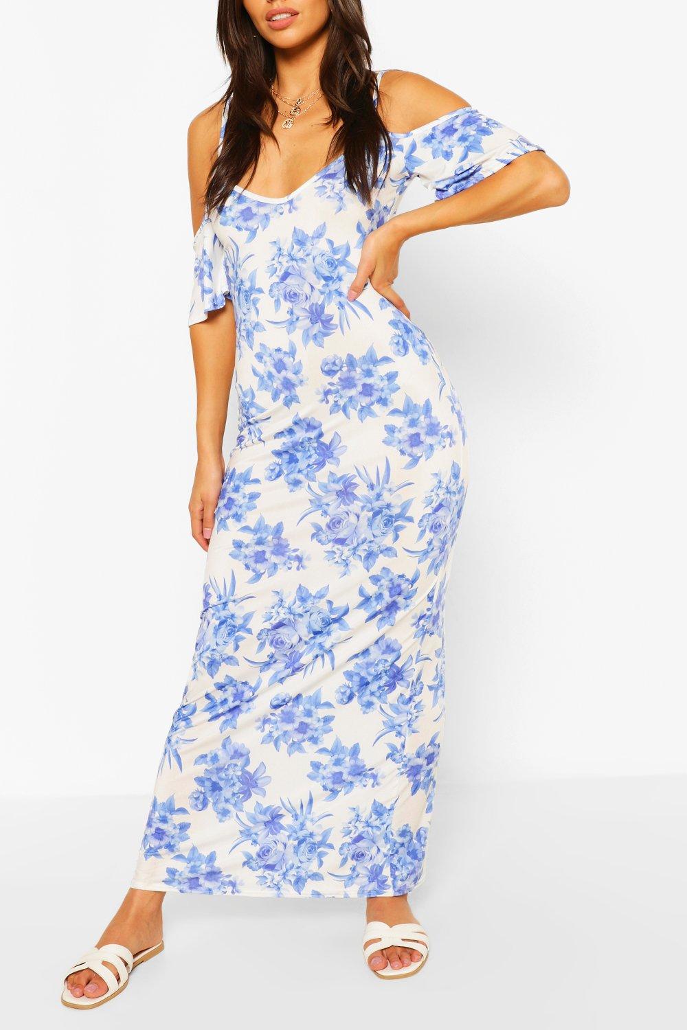 petite cold shoulder maxi dress