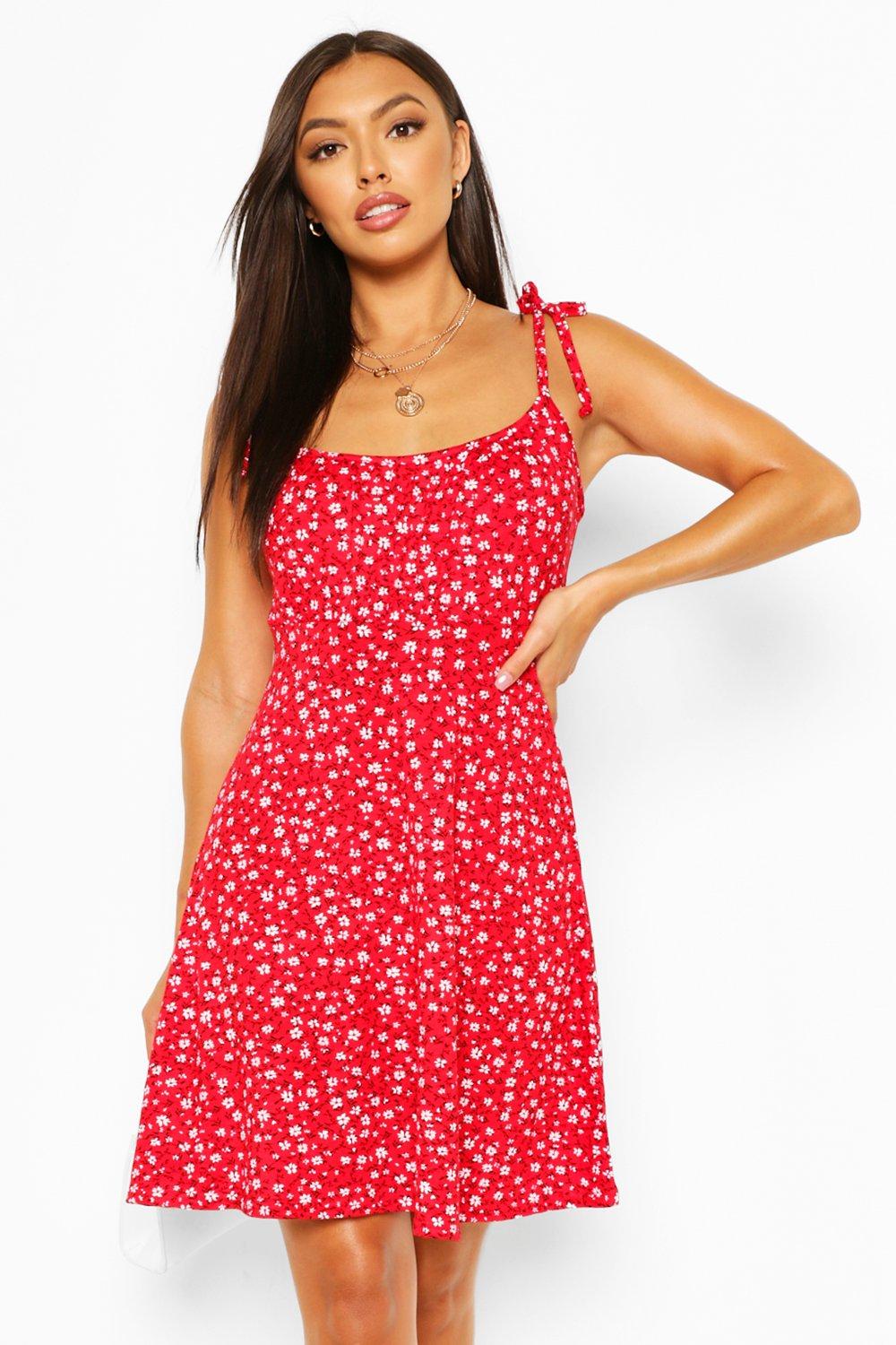 red tie strap dress