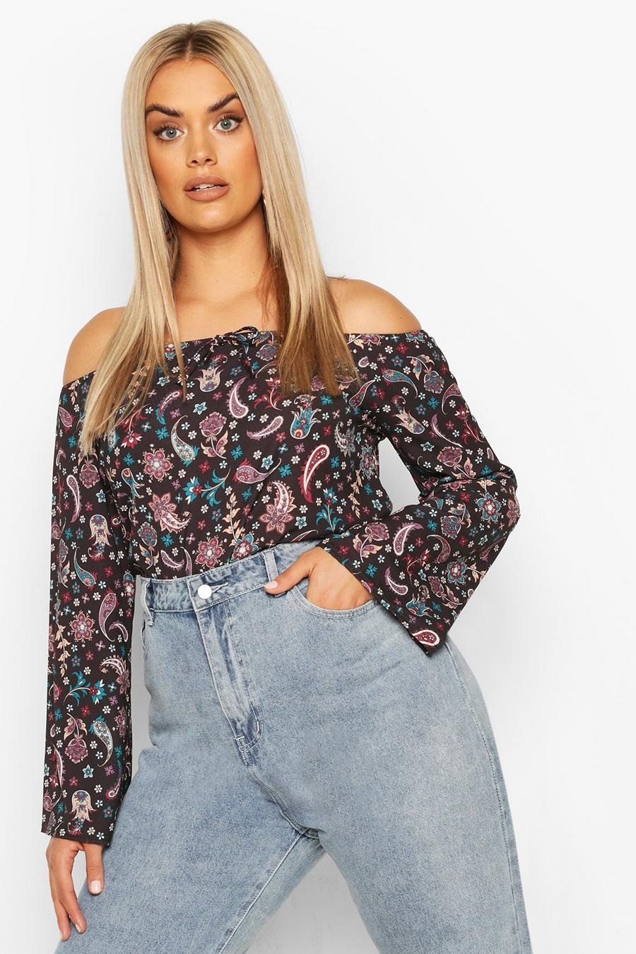 Plus Paisley Print Off The Shoulder Top image number 1