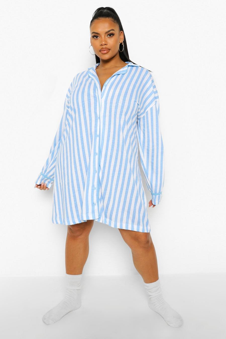 Blue Plus Candy Stripe Jersey Knit Nightgown image number 1