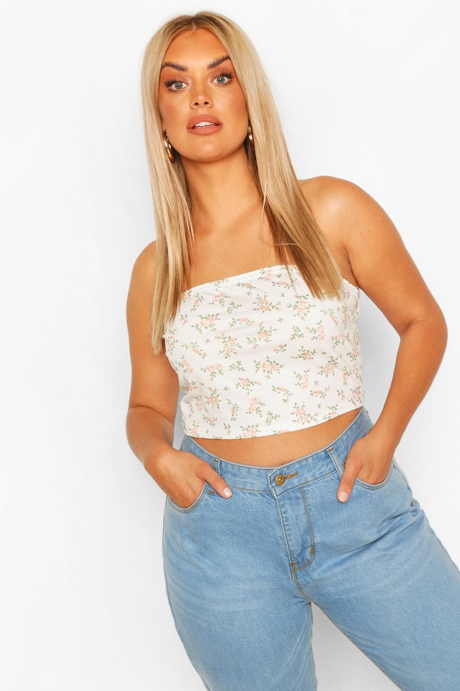 Ivory Plus Ditsy Bandeau Top image number 1