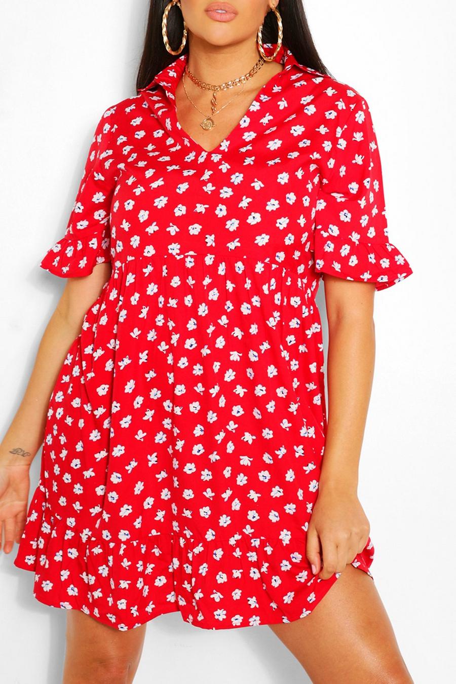 Plus Floral Ruffle Smock Dress  image number 1