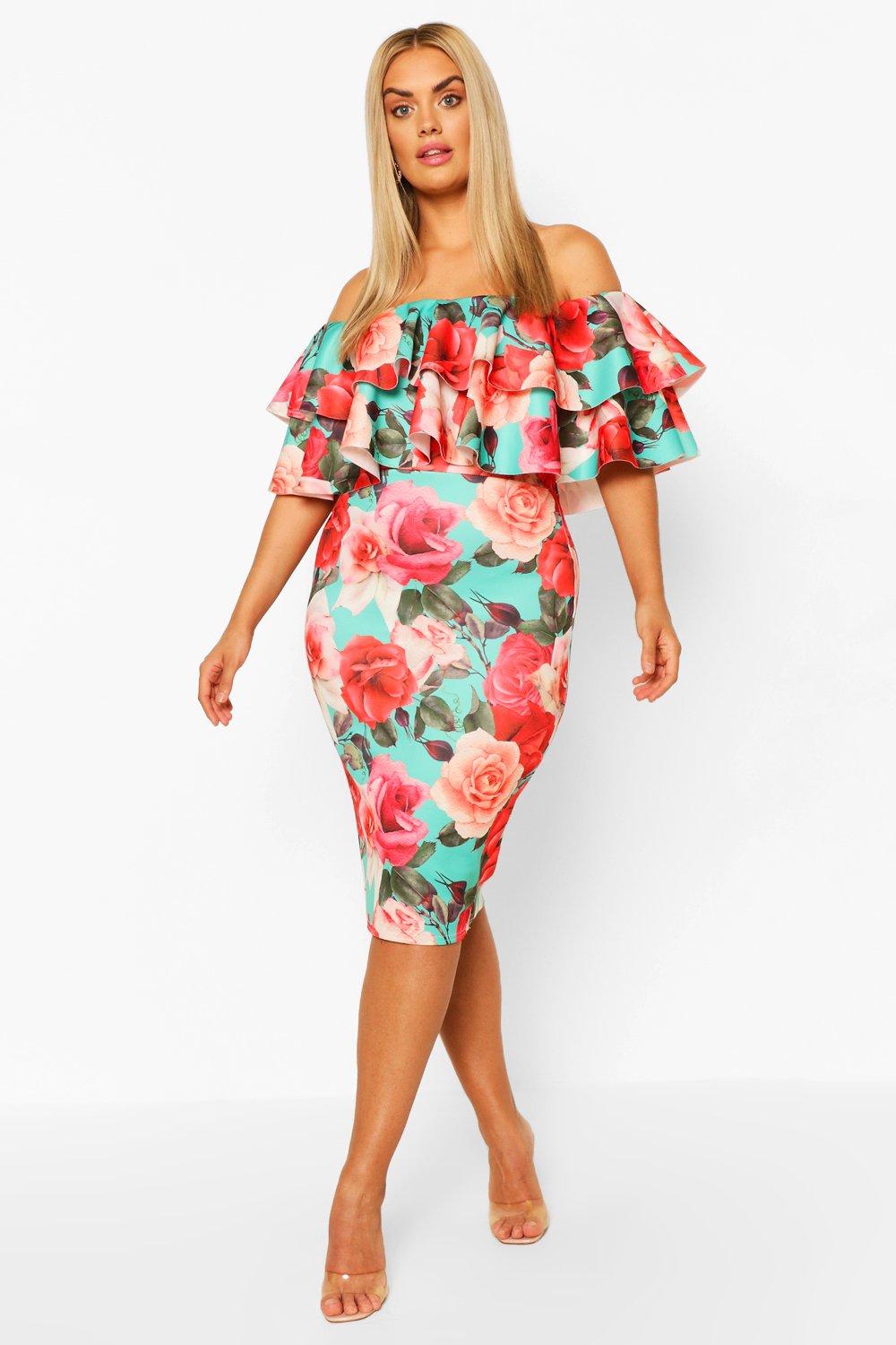 boohoo floral off the shoulder dress