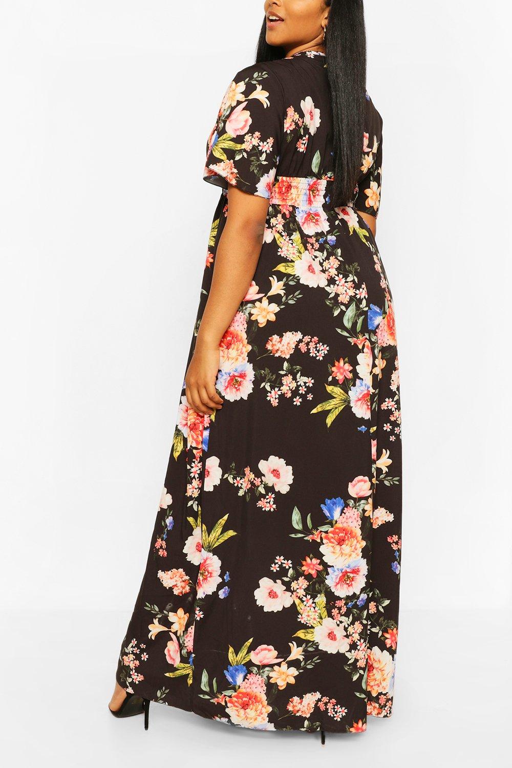 Plus Dark Floral Ruffle V neck Maxi Dress boohoo