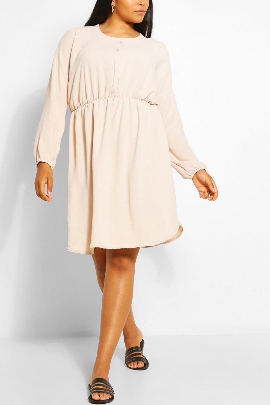 Plus Linen Look Button Smock Dress image number 1