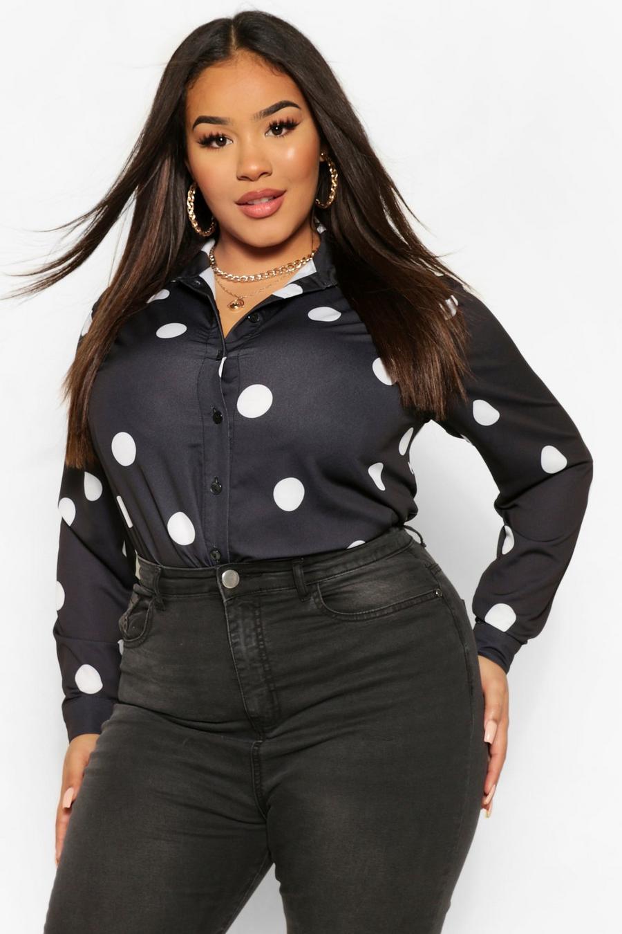Black Plus Polka Dot Oversized Shirt image number 1
