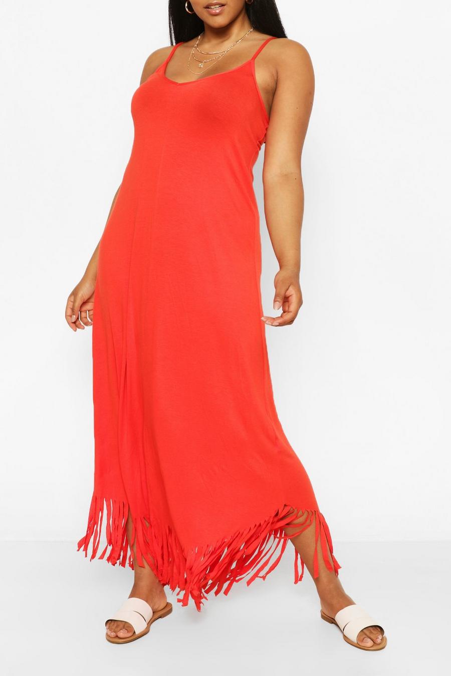 Orange Plus Strappy Tassel Hem Maxi Dress image number 1