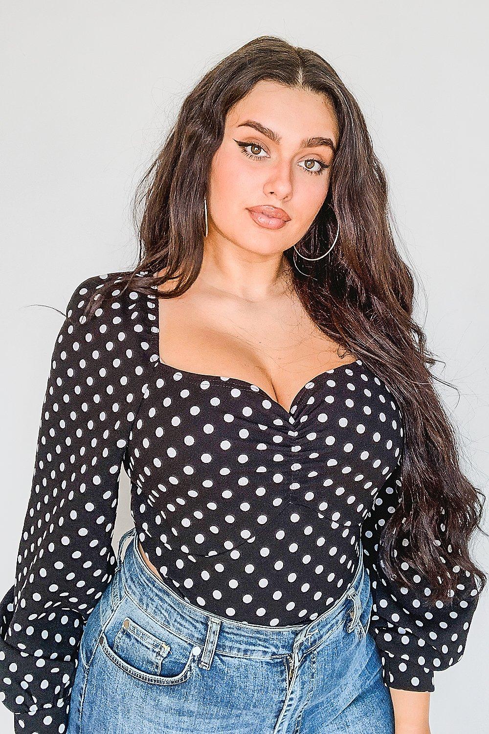 puff sleeve polka dot top