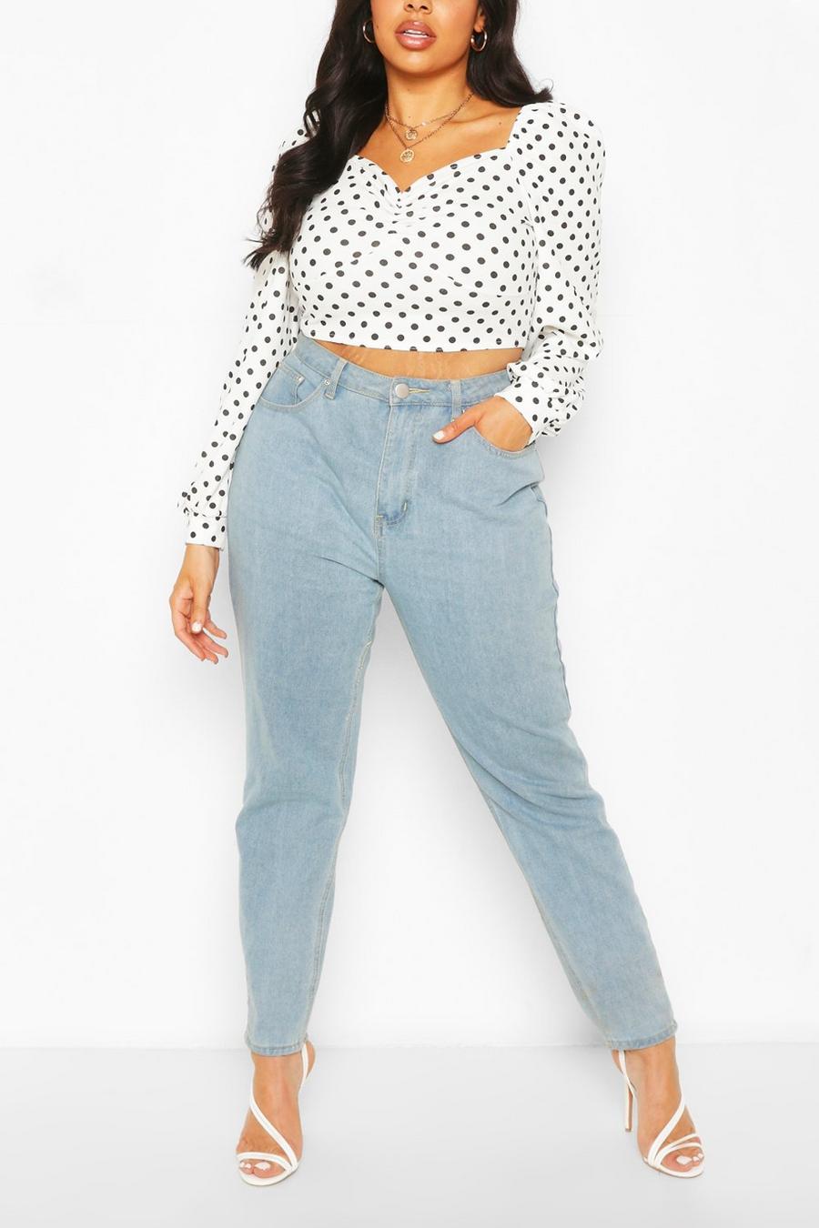 White Plus Polka Dot Puff Sleeve Top image number 1