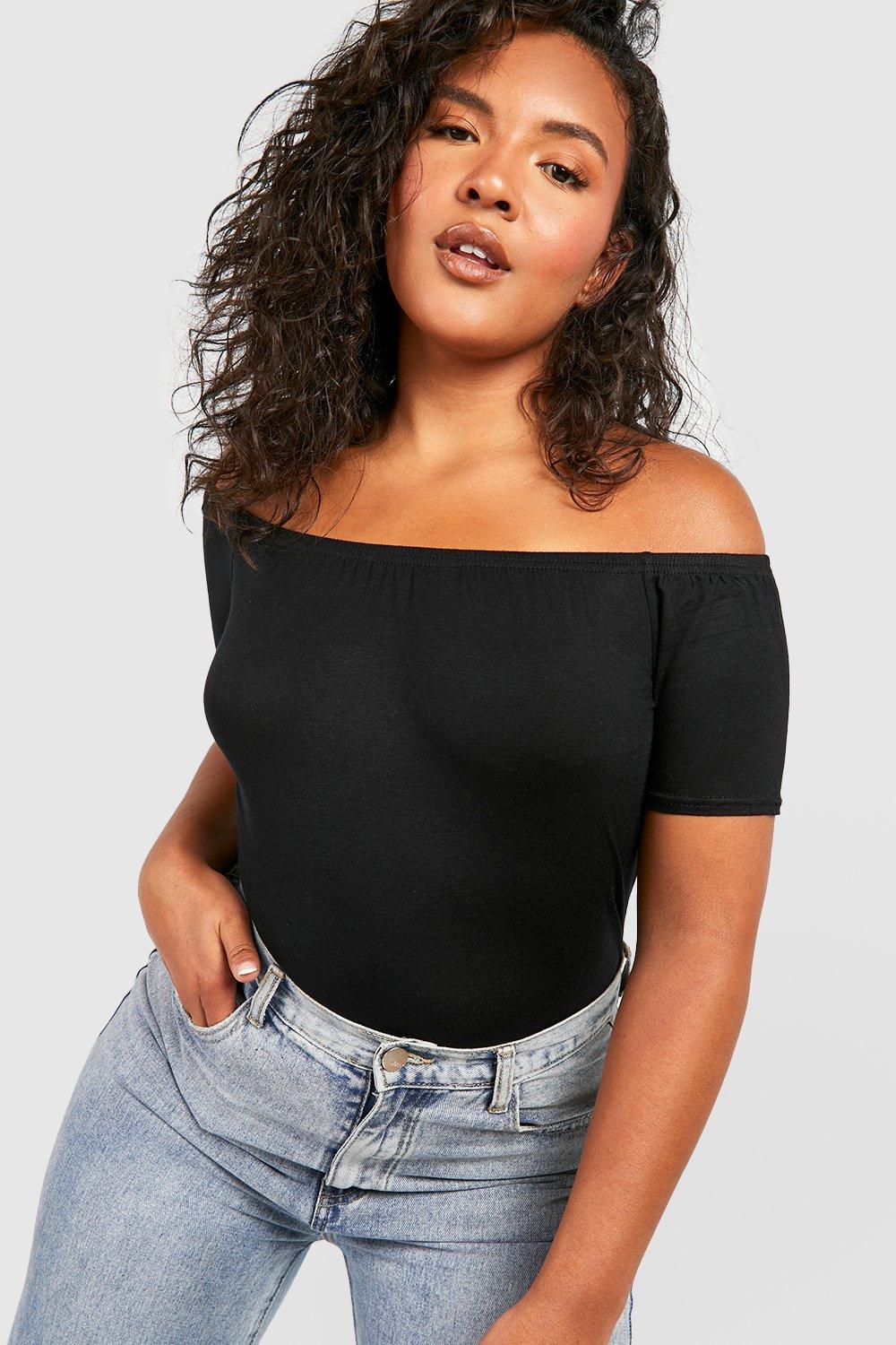 Black off shoulder store top short sleeve