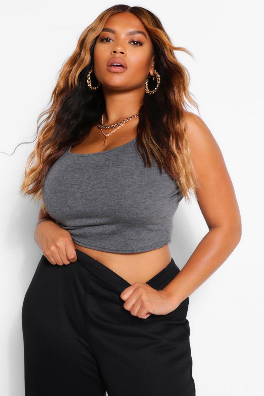 Charcoal Plus Basic Scoop Sleeveless Crop Top image number 1