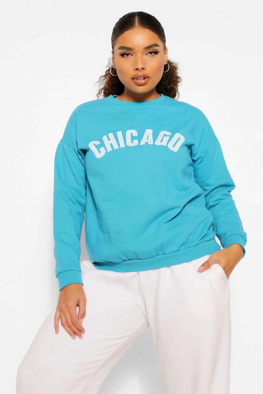 Teal Plus Washed Chicago Oversized Sweatshirt image number 1