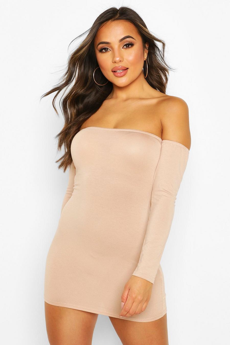 Petite Off The Shoulder Long Sleeve Bodycon Dress image number 1