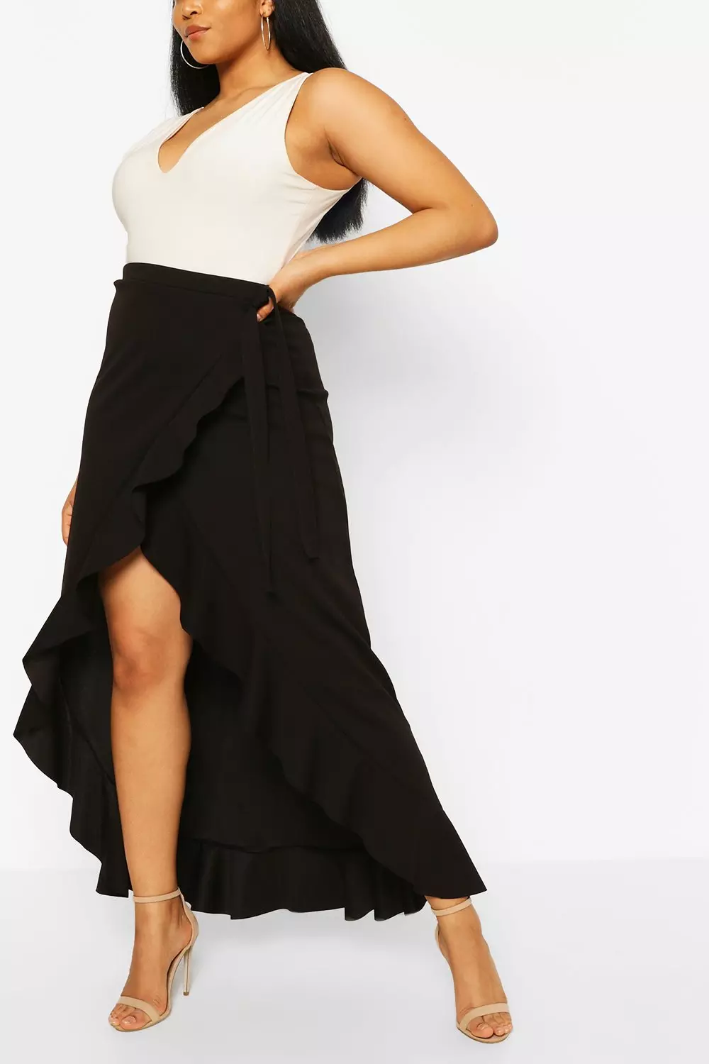 Black ruffle outlet tie skirt