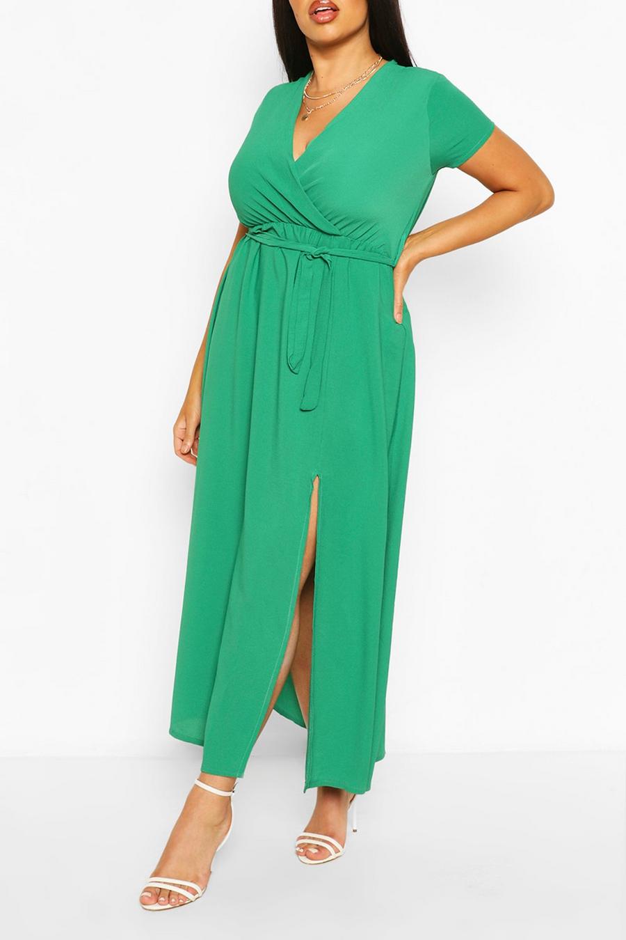 Green Plus Wrap Cap Sleeve Maxi Dress image number 1