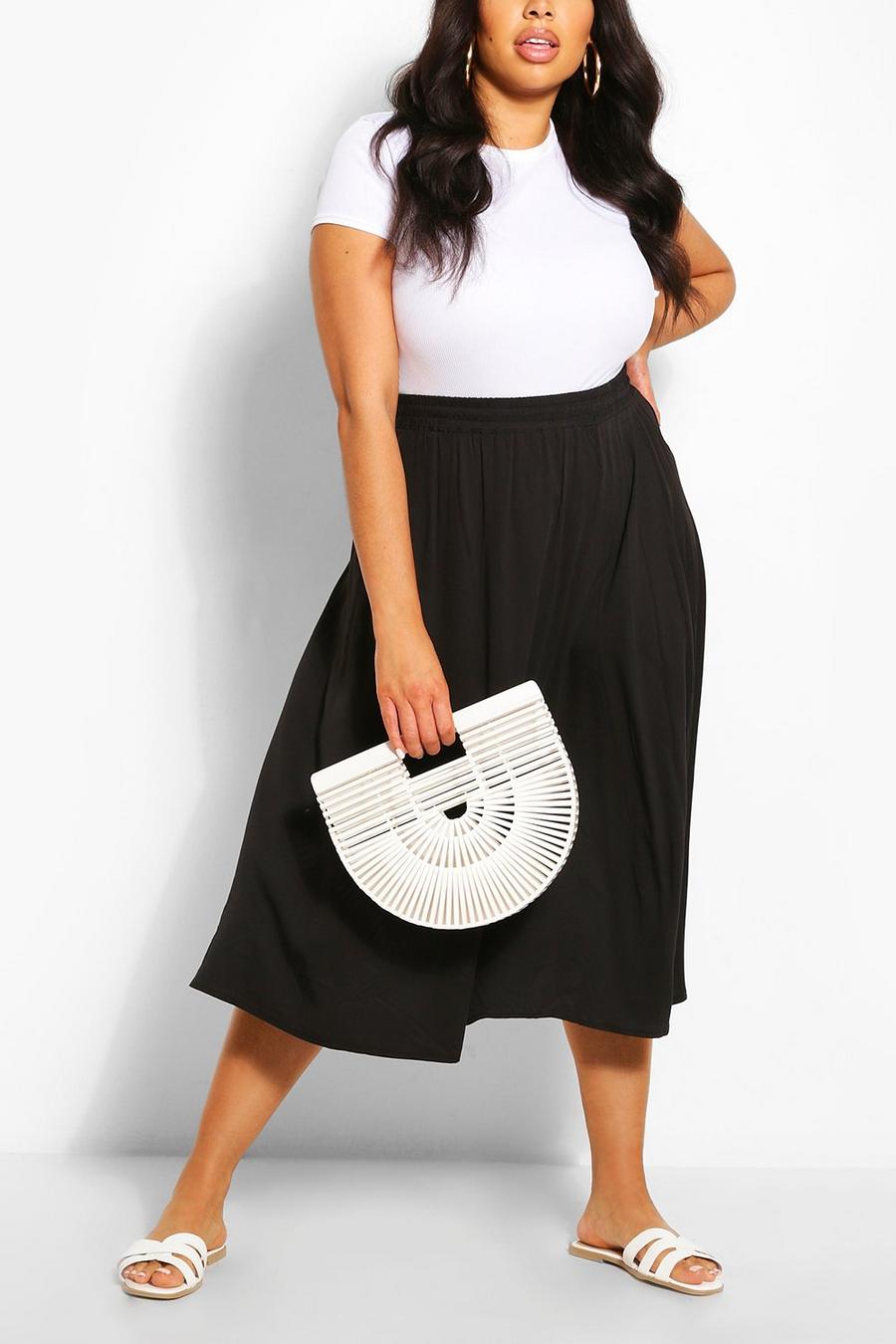 Black Plus Woven Full Circle Midi Skirt