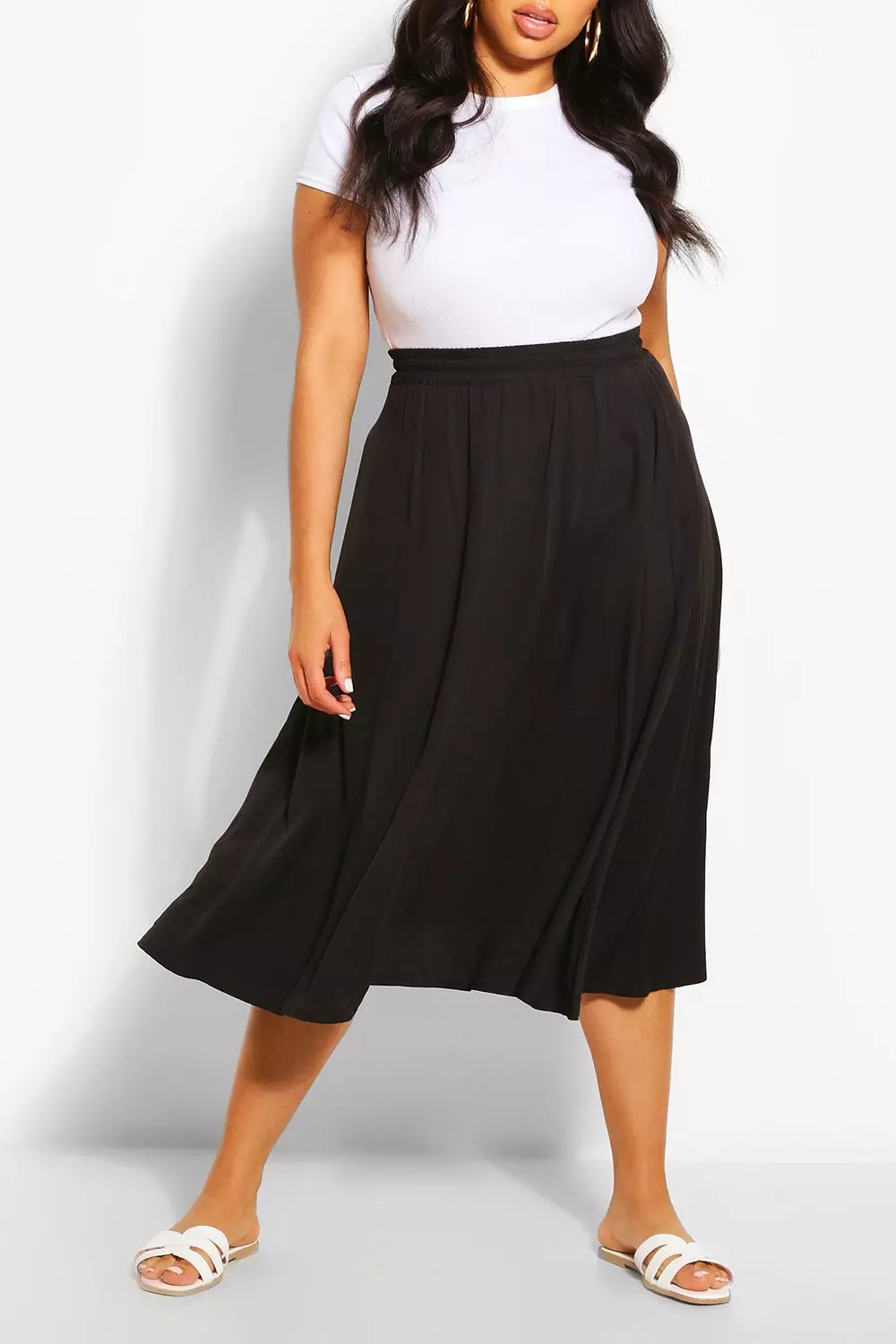 Plus size black midi skirt best sale