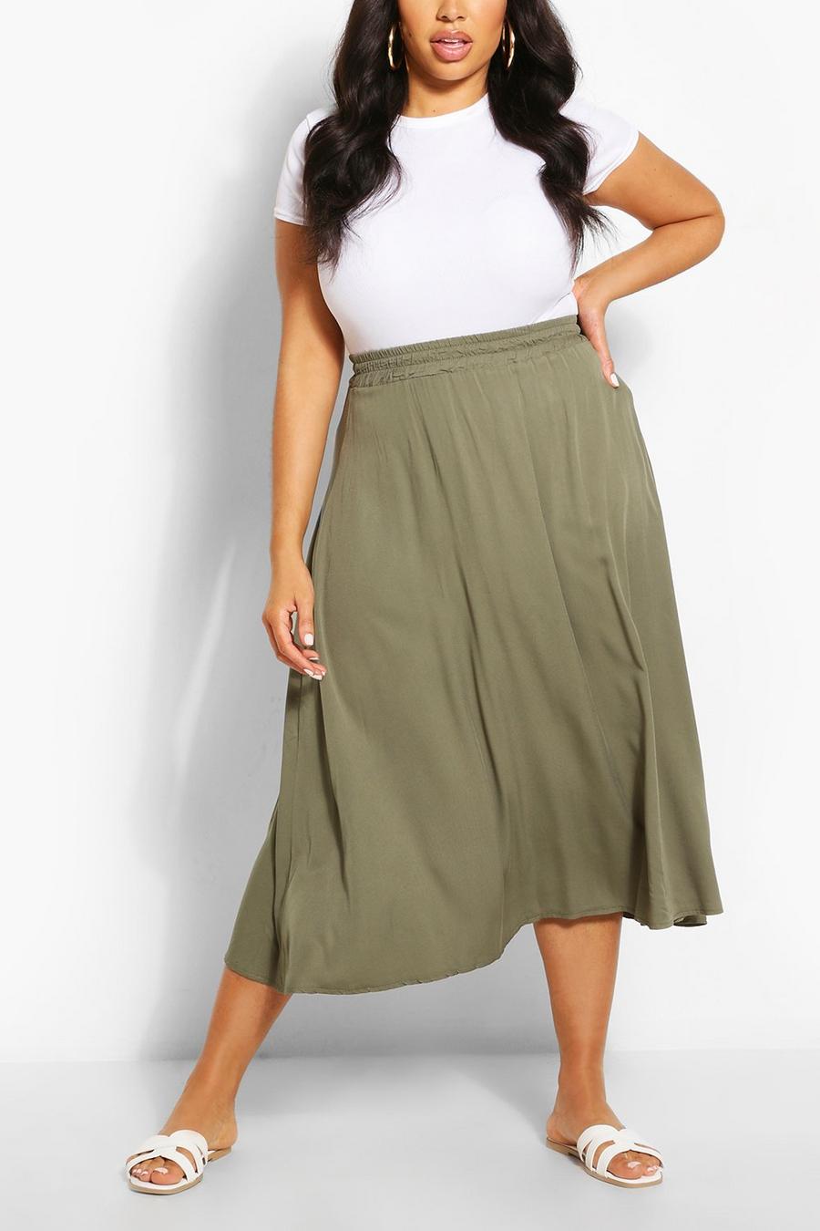 Khaki Plus Woven Full Circle Midi Skirt
