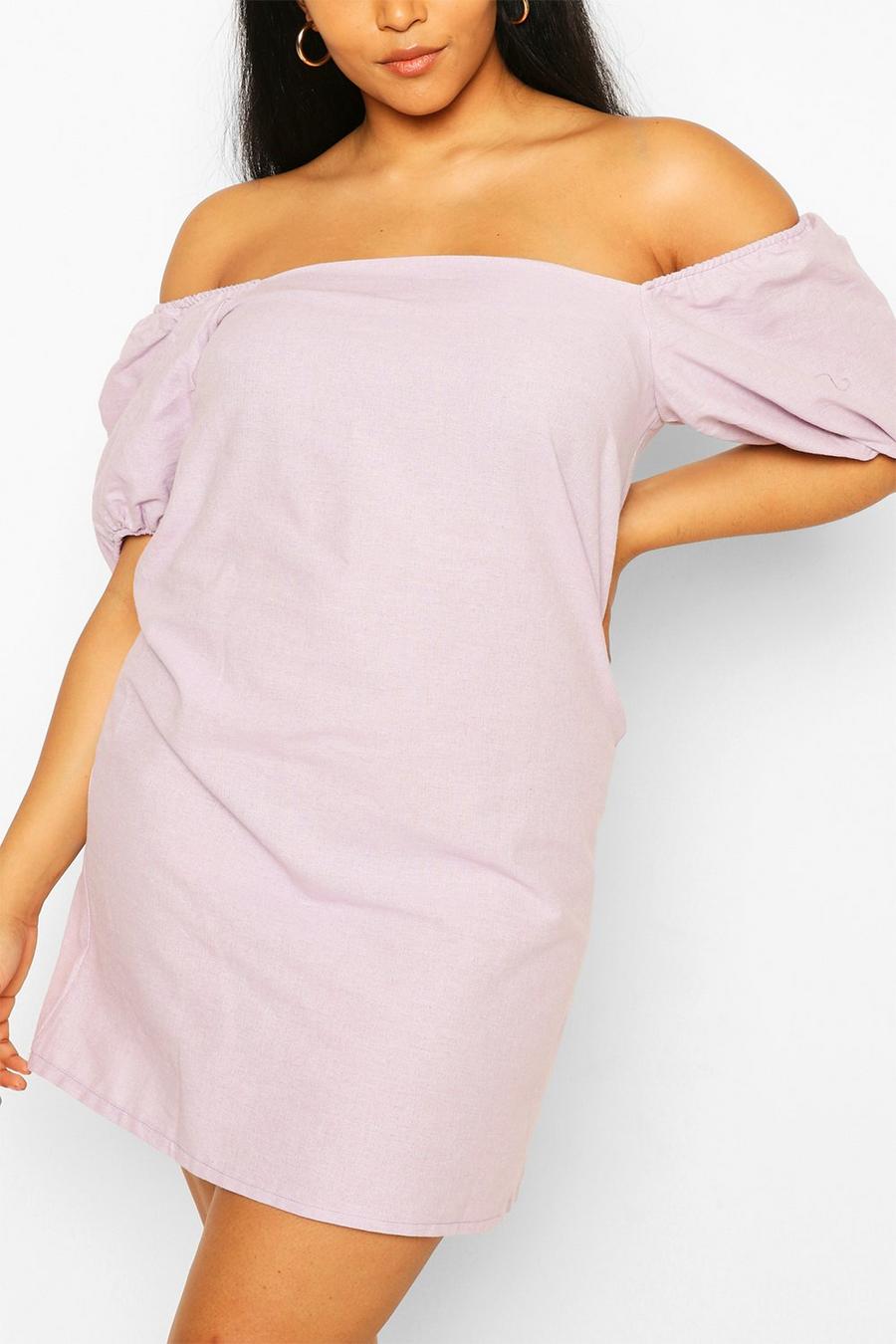 Lilac Plus Off The Shoulder Linen Shift Dress image number 1