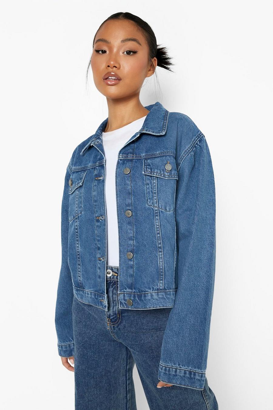 Petite Jeansjacke mit Puffärmeln, Mittelblau image number 1