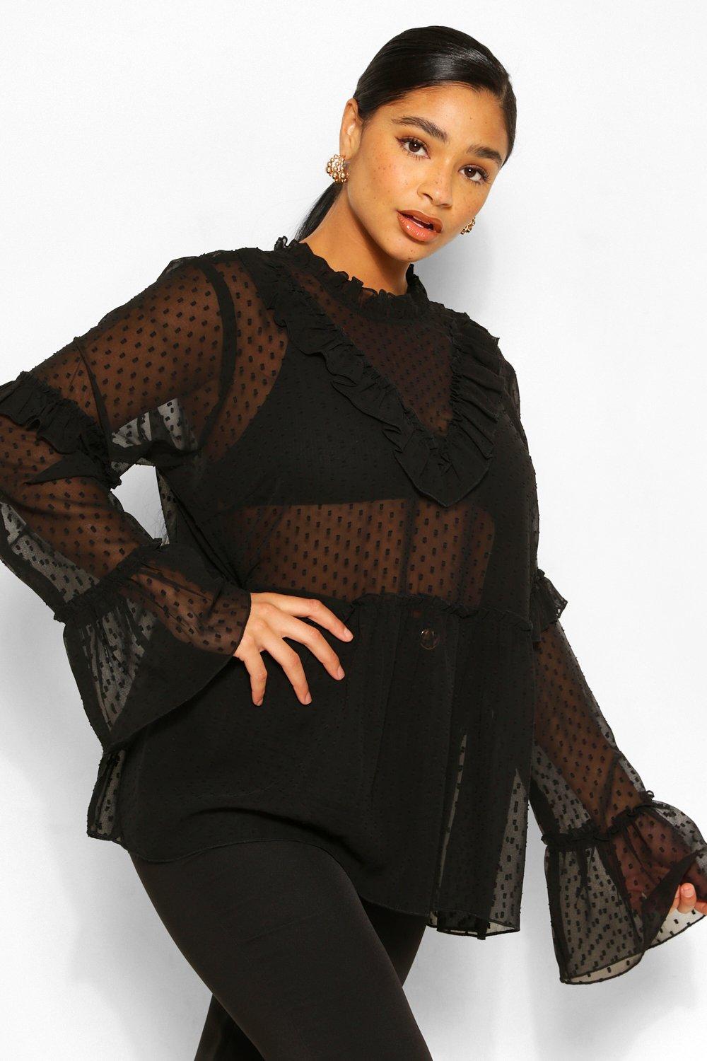 mesh ruffle blouse