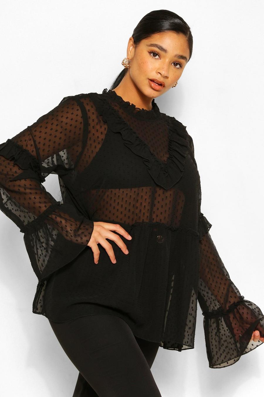 Plus Dobby Mesh Blouse Met Ruches image number 1