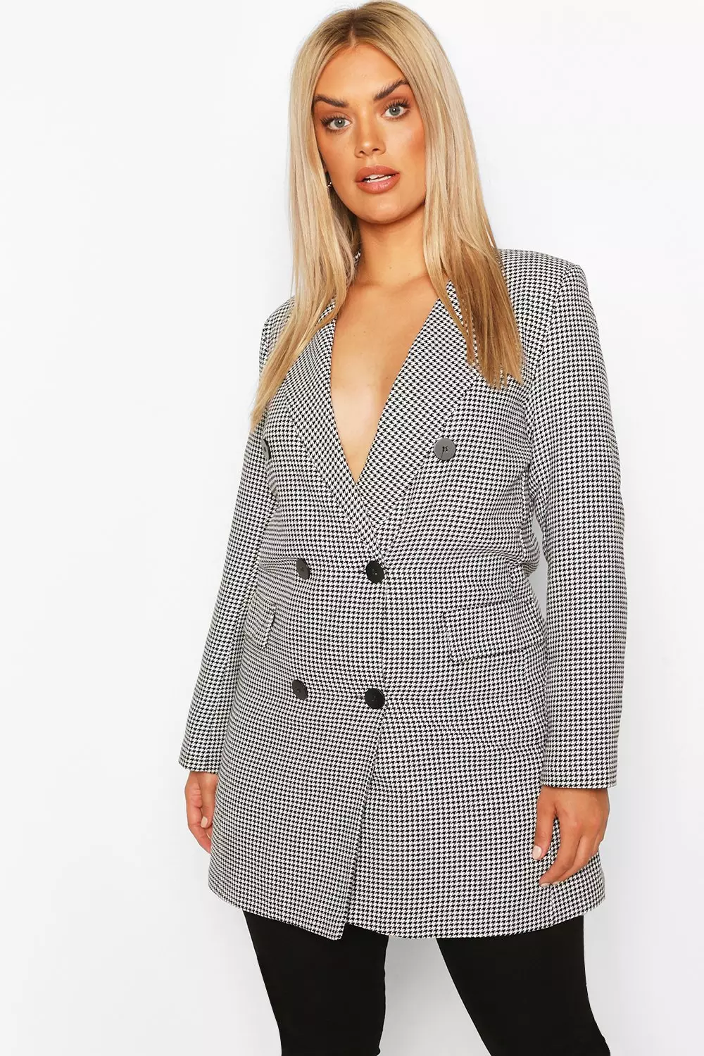 Houndstooth longline clearance blazer