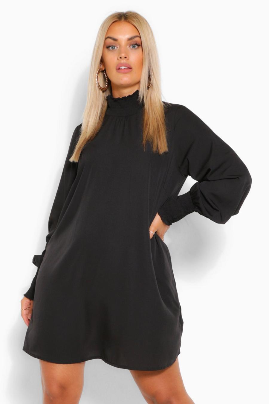 Plus Shirred Neck & Sleeve Smock Dress image number 1