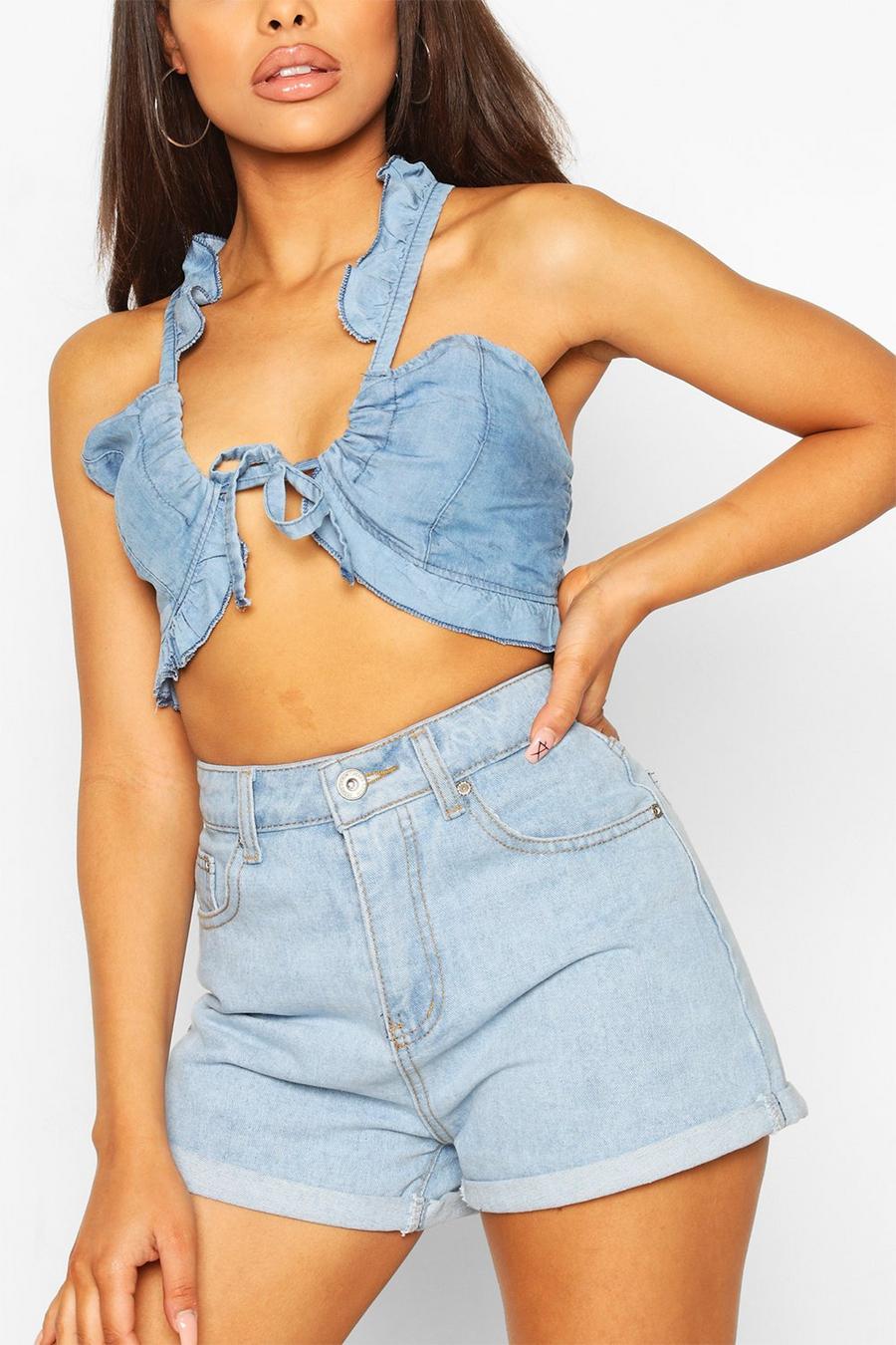 Petite Chambray Frill Edge Crop Top image number 1