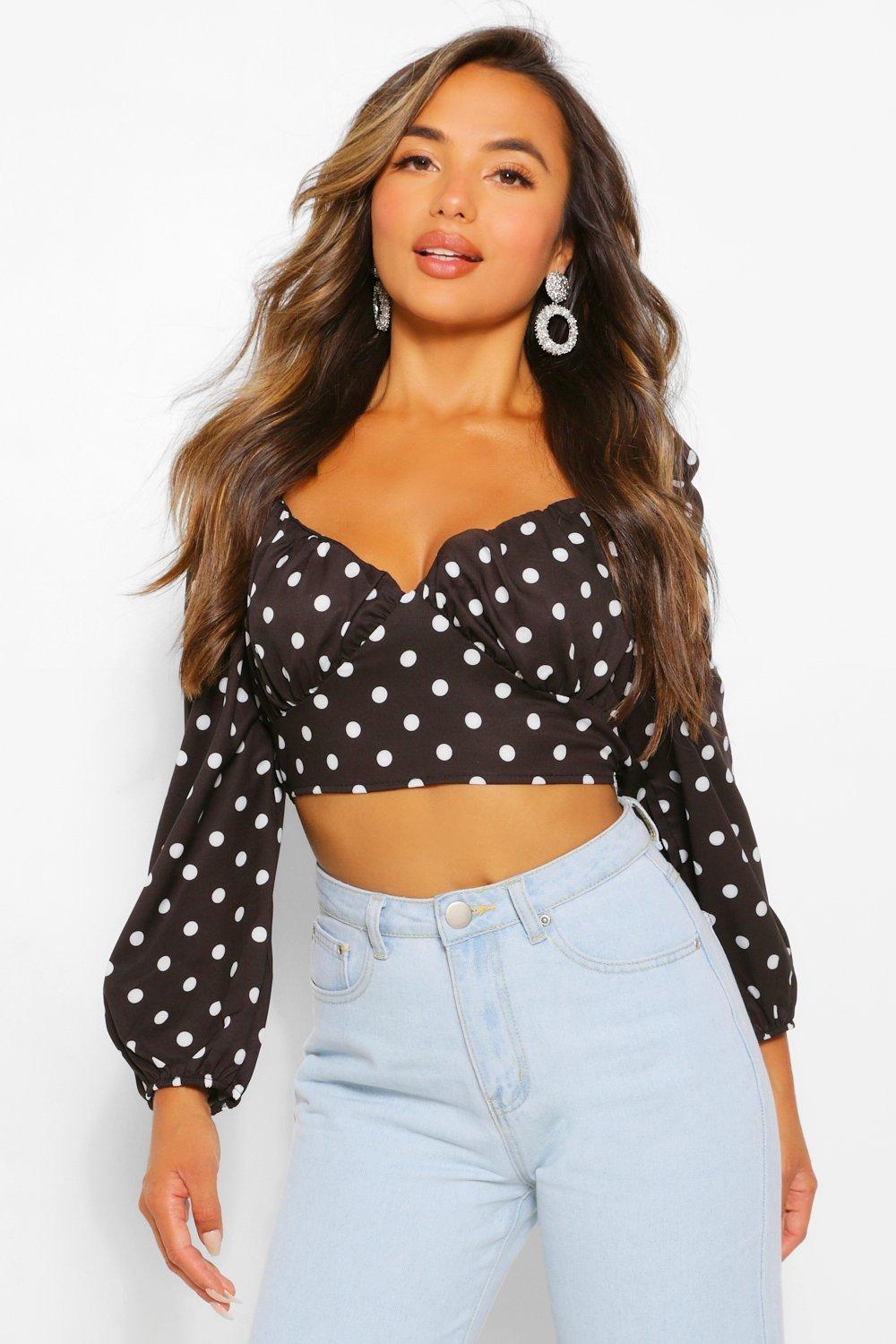 black polka dot crop top