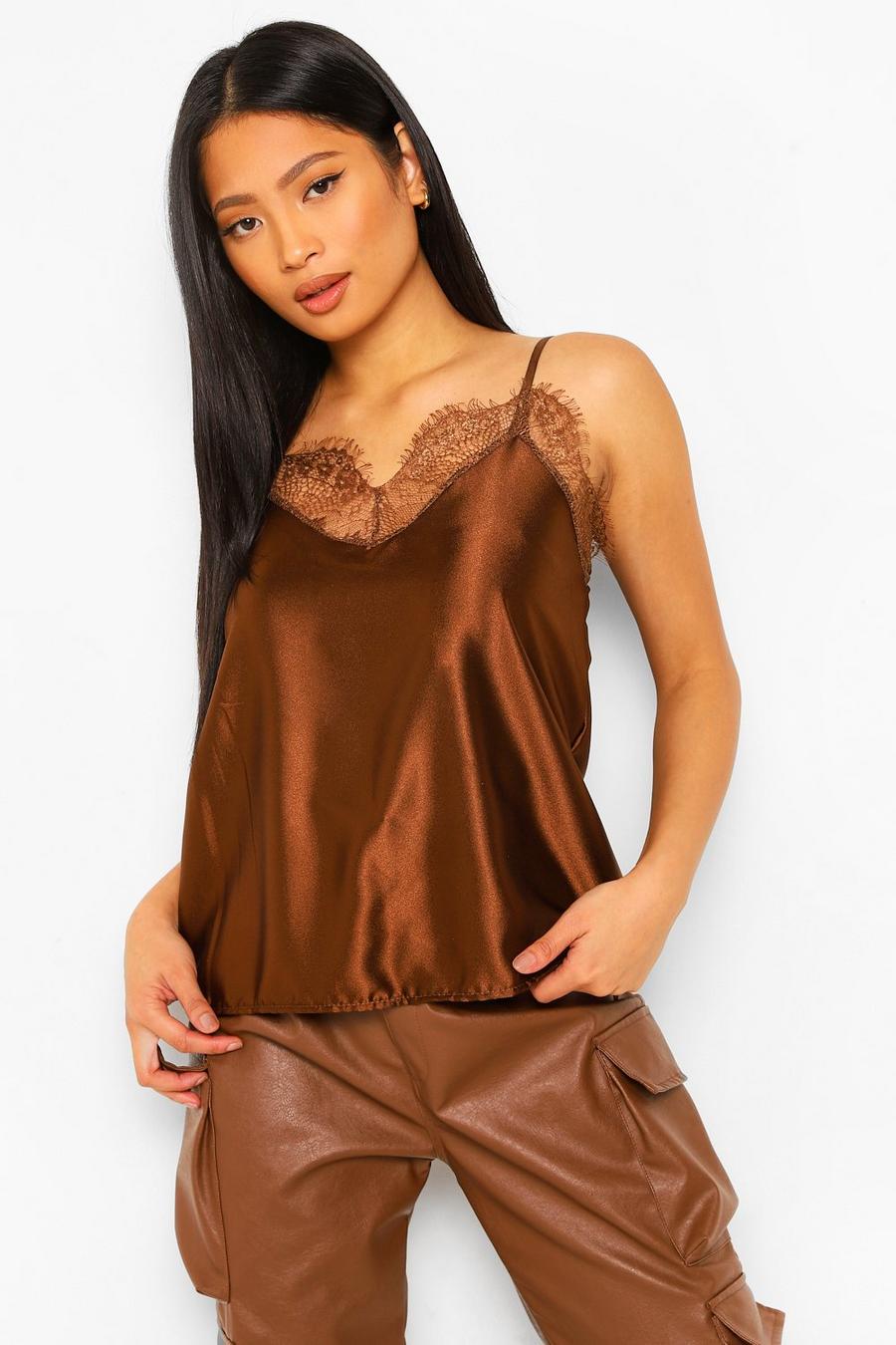 Chocolate Petite Satin Cami Top image number 1