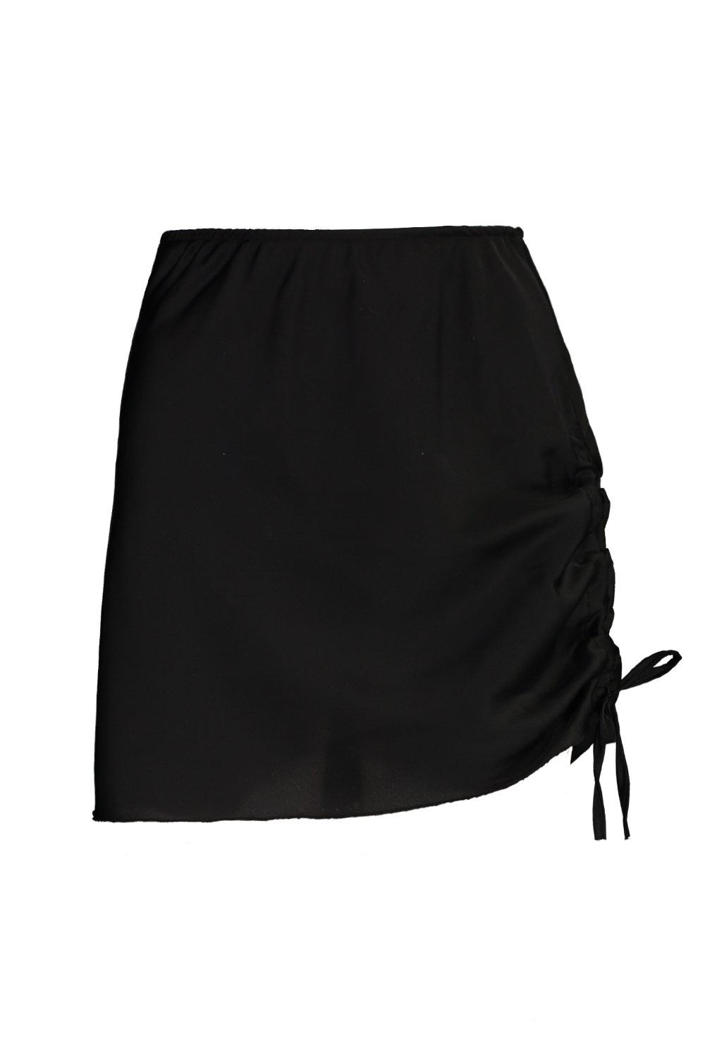 white satin ruched mini skirt