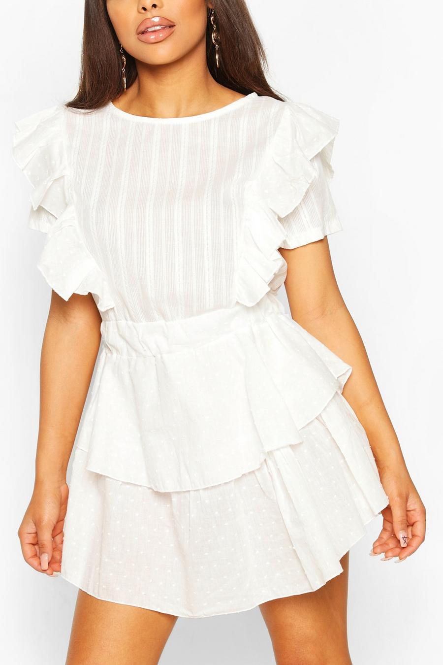 לבן שמלת סקייטר פטיט מבד כותנה דובי עם נקודות image number 1