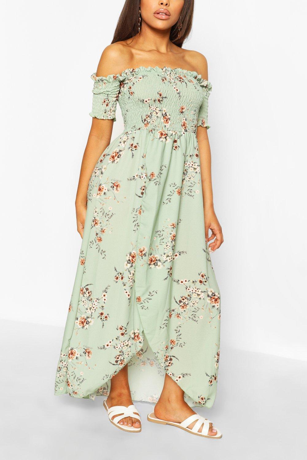 Petite Floral Shirred Wrap Front Maxi ...