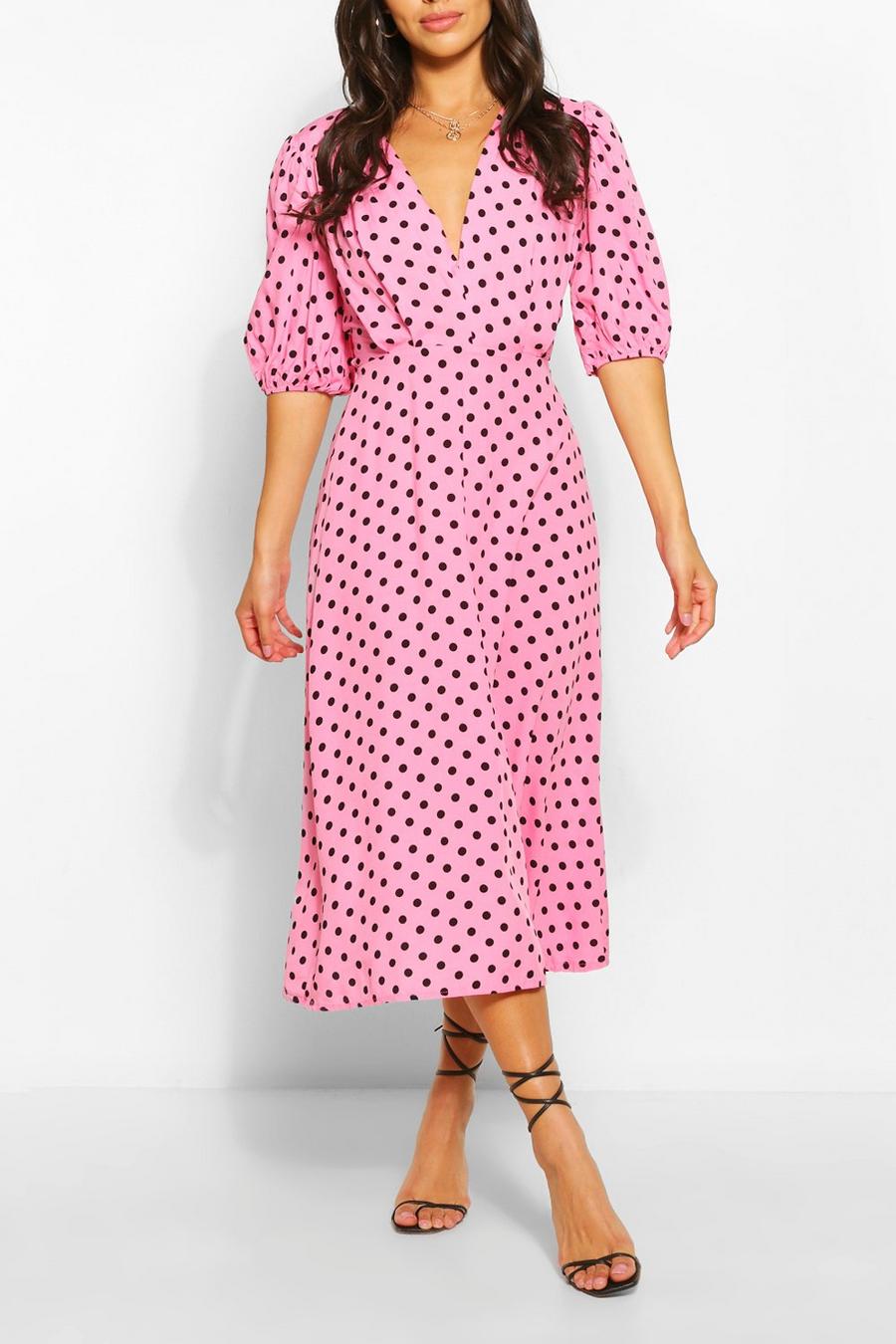 Pink Petite Polka Dot Midaxi Dress