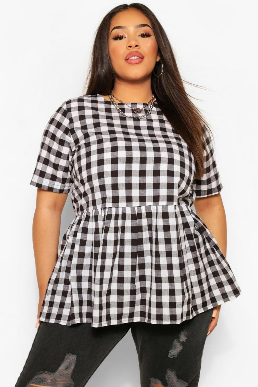 Black Plus Woven Gingham Smock Top image number 1
