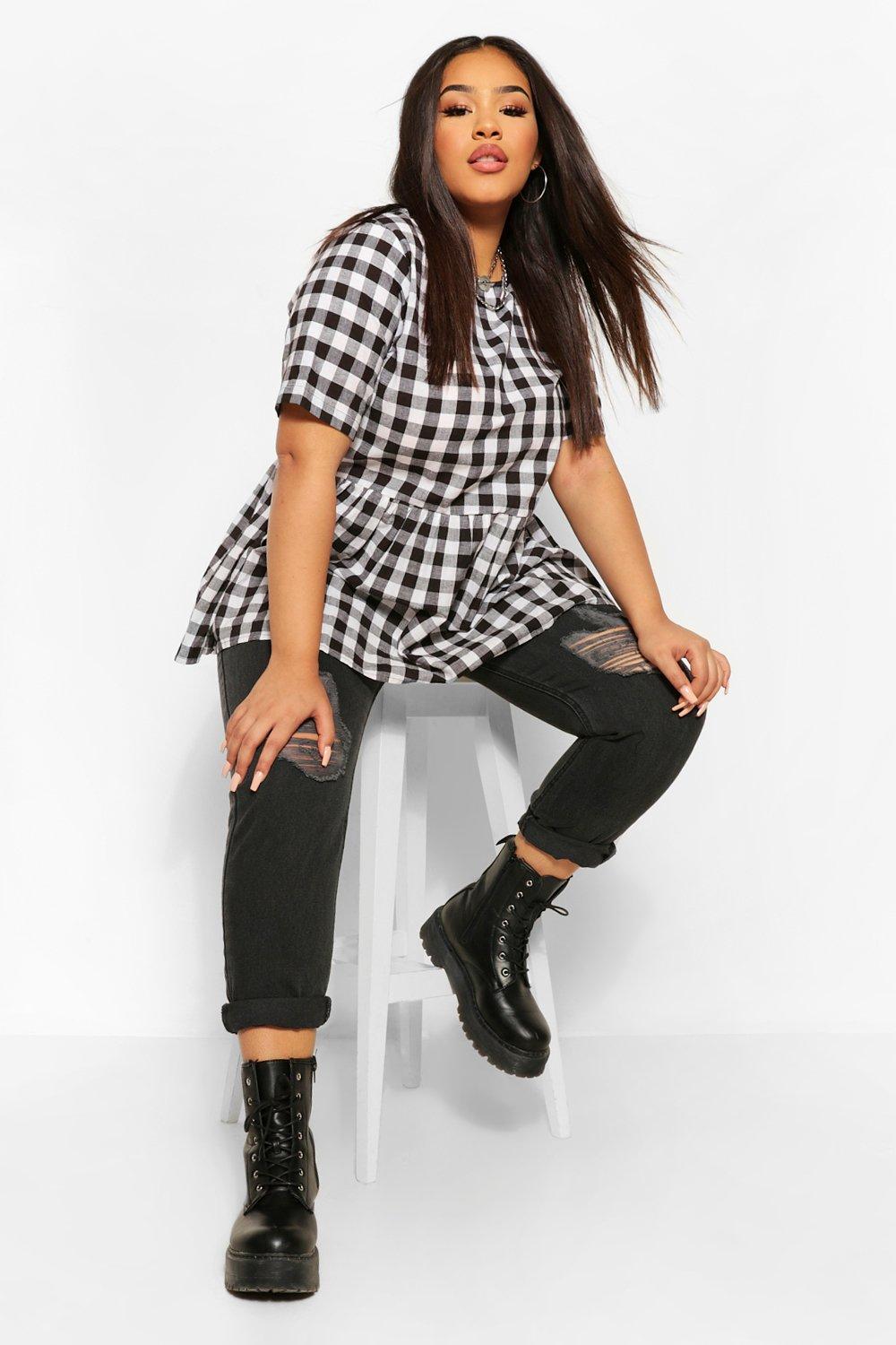 Women s Plus Woven Gingham Smock Top Boohoo UK