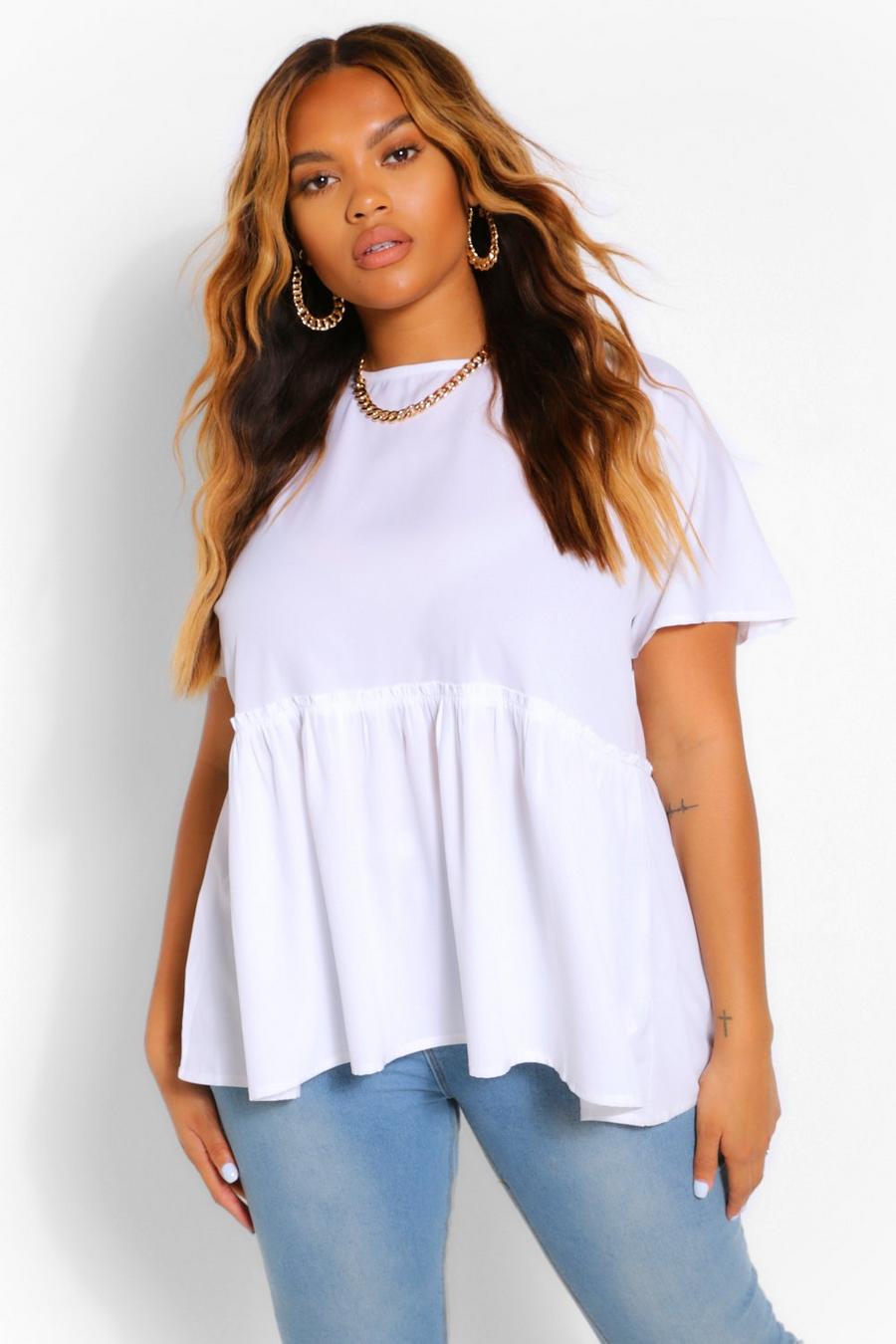 White Plus Woven Ruffle Waist Smock Top image number 1