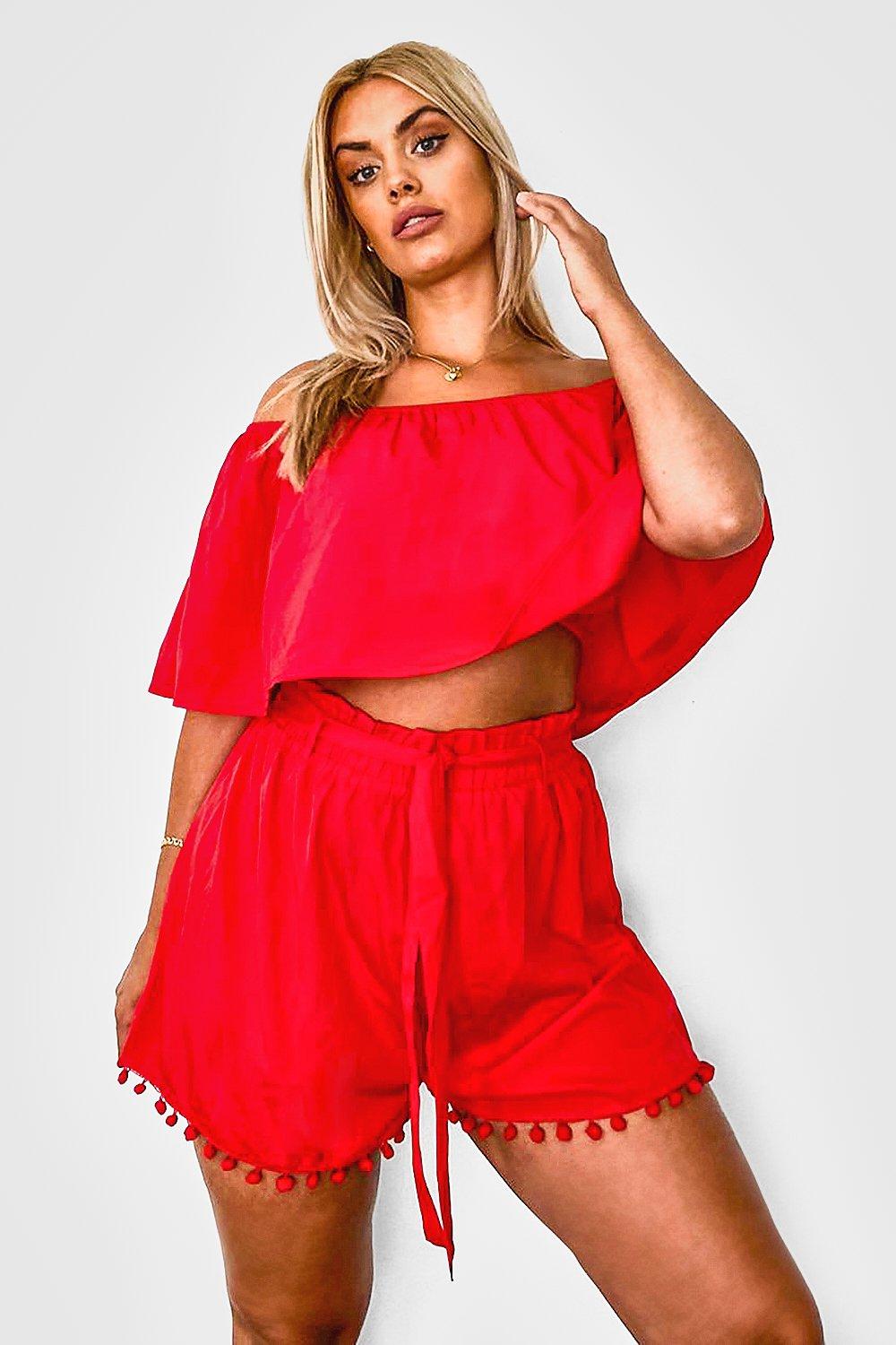 Boohoo red hot sale shorts