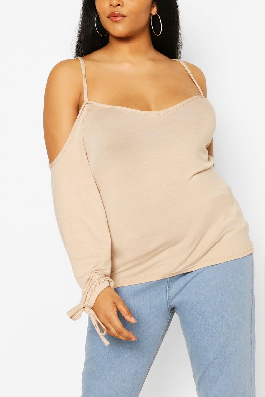 Plus Cold Shoulder Tie Sleeve Top image number 1