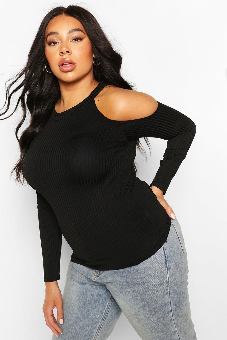 Plus Rib Cold Shoulder Fitted Top image number 1