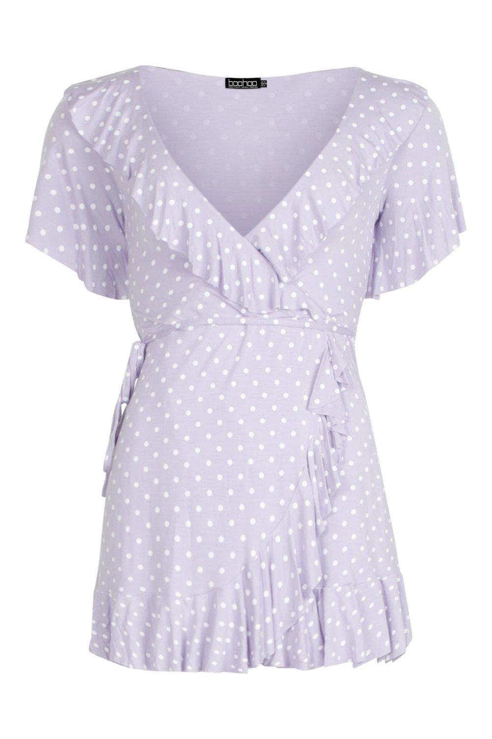 Petite Polka Dot Ruffle Wrap Tea Dress