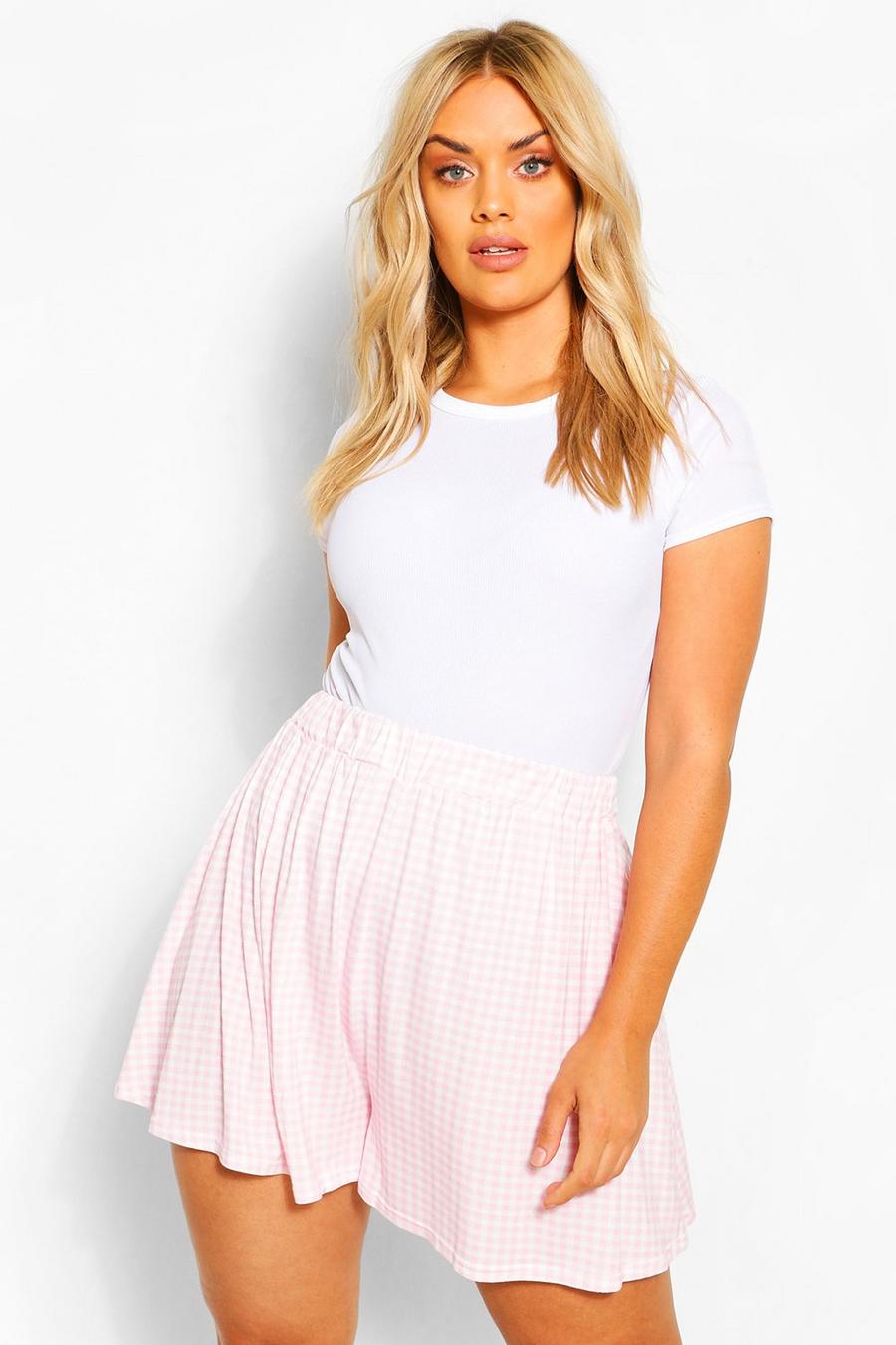Pink Plus Losse Jersey Gingham Shorts image number 1