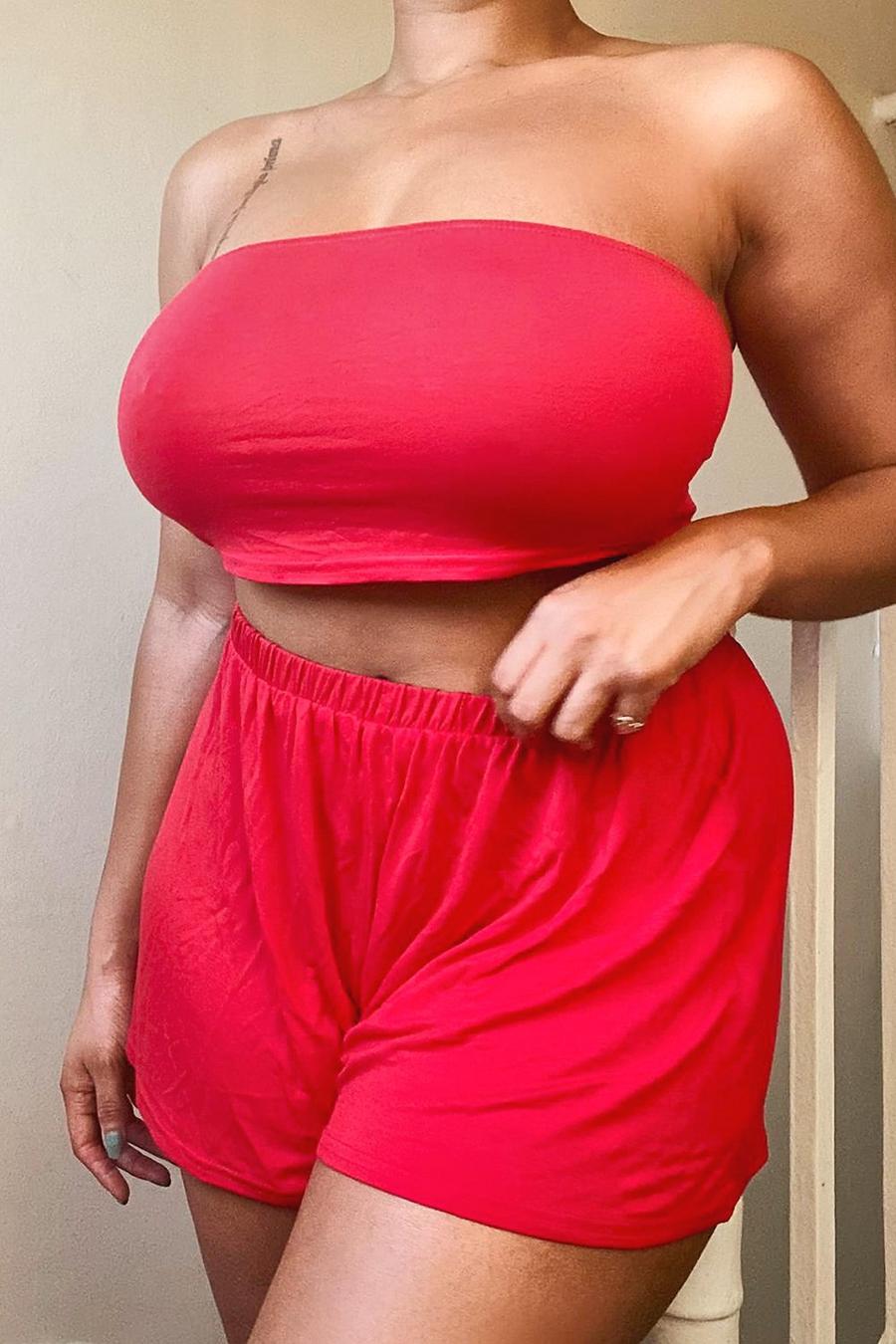 Red Plus Jersey Bandeau & Flippy Shirt Co-ord image number 1