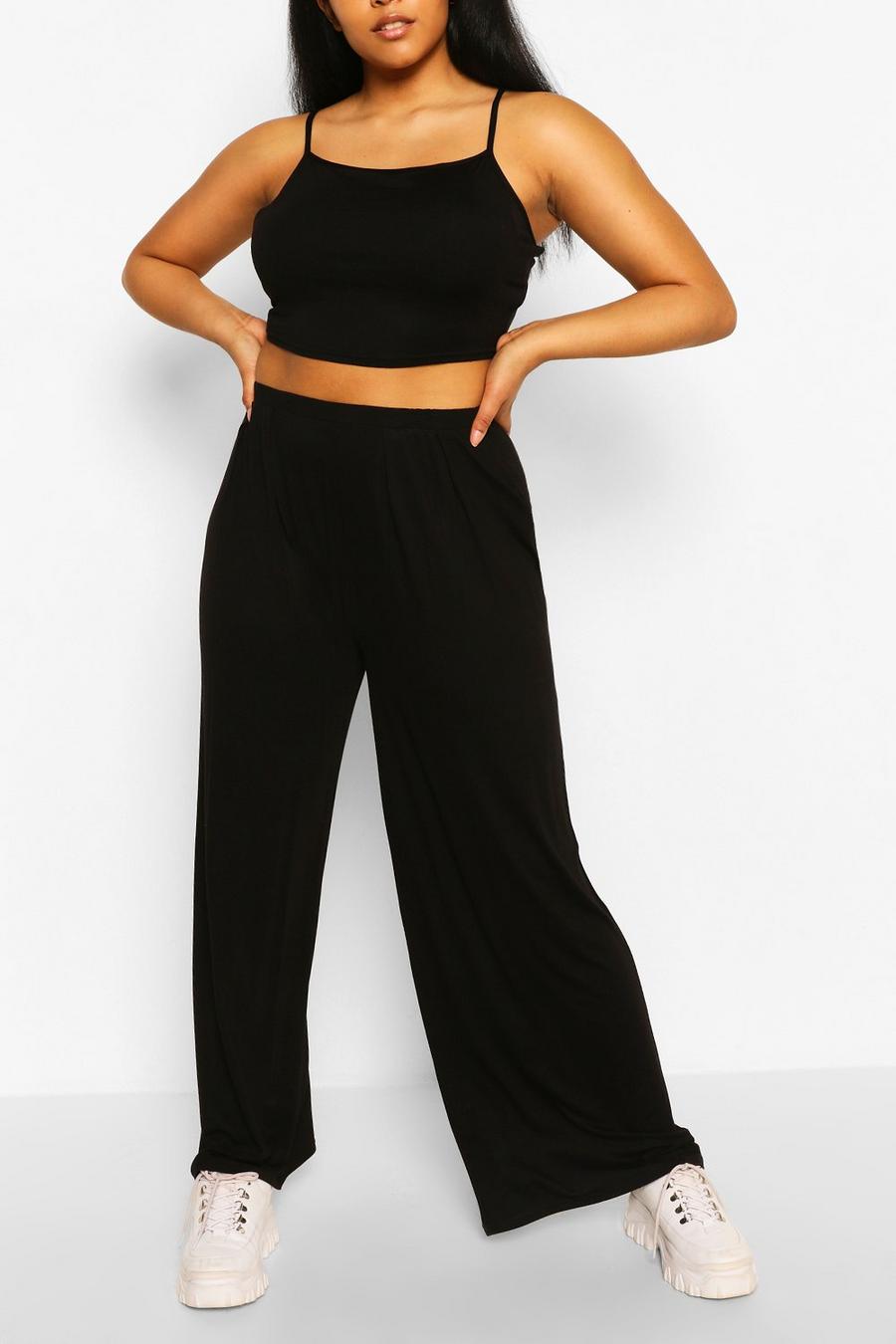 Black Plus Jersey Cami & Wide Leg Trouser Co-Ord image number 1