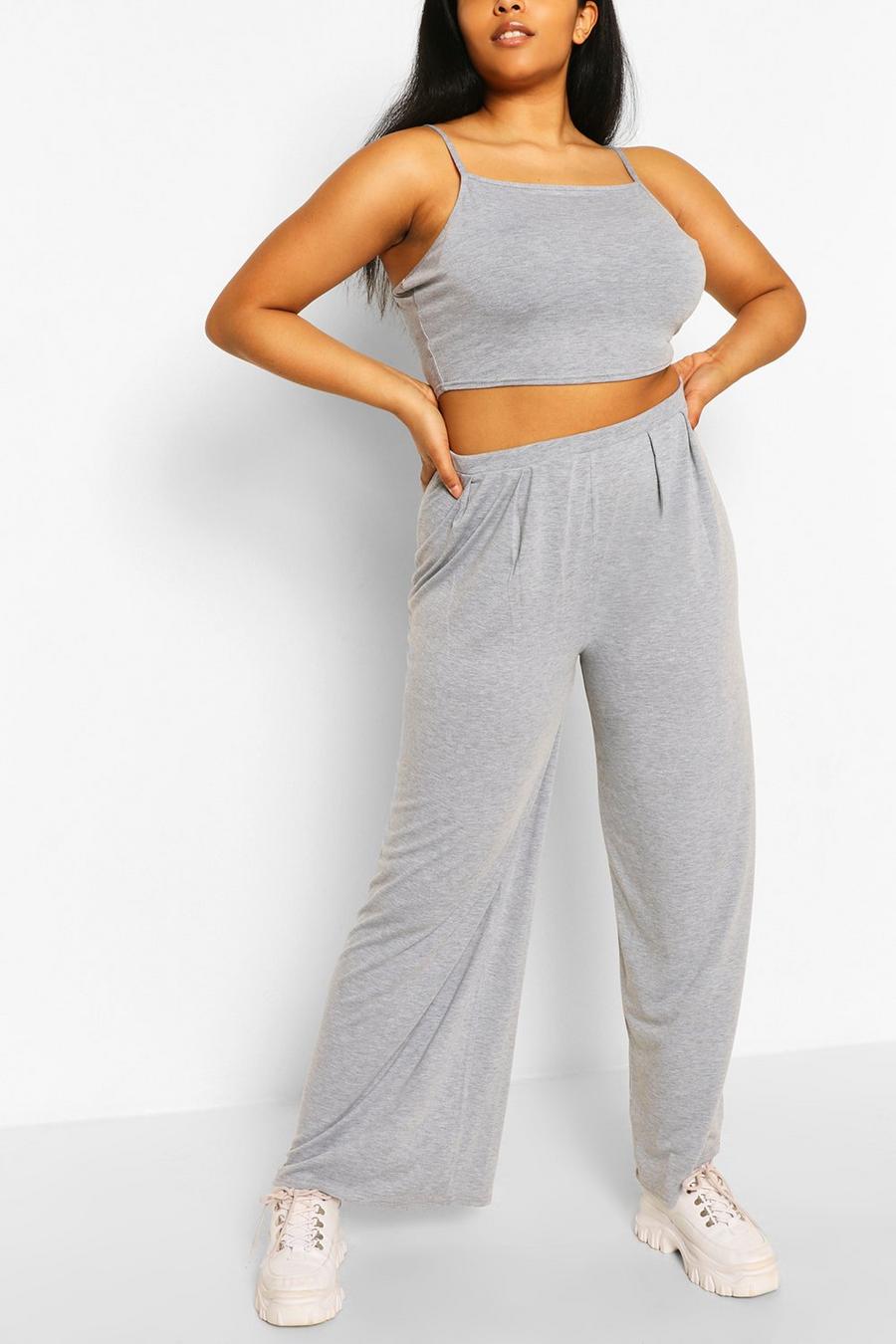 Grey marl Plus Jersey Cami & Wide Leg Pants Co-Ord image number 1