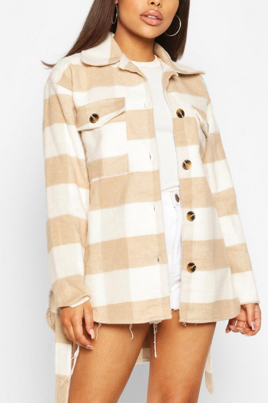 Stone Petite Check Belted Wool Look Shacket image number 1