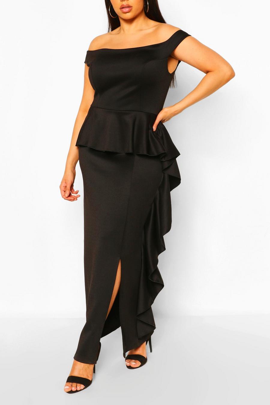 שחור שמלת מקסי פפלום עם כתפיים חשופות מידות גדולות  image number 1