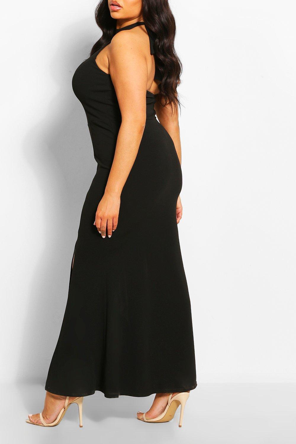 Plus Halterneck Thigh High Split Maxi Dress